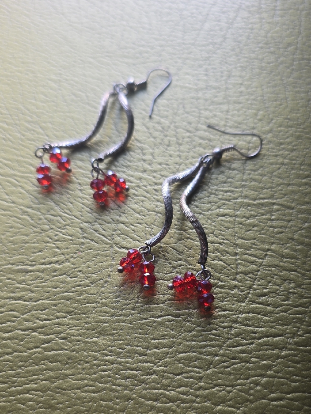 Silver-Tone Red Crystal Cluster Drop Earrings - Women Jewelry